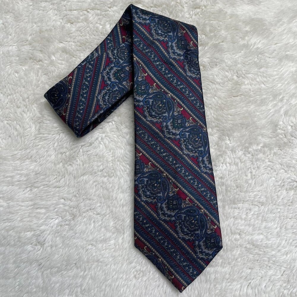 Vintage FRAME Men's Blue Red 100% Silk Abstract Print Tie One Size